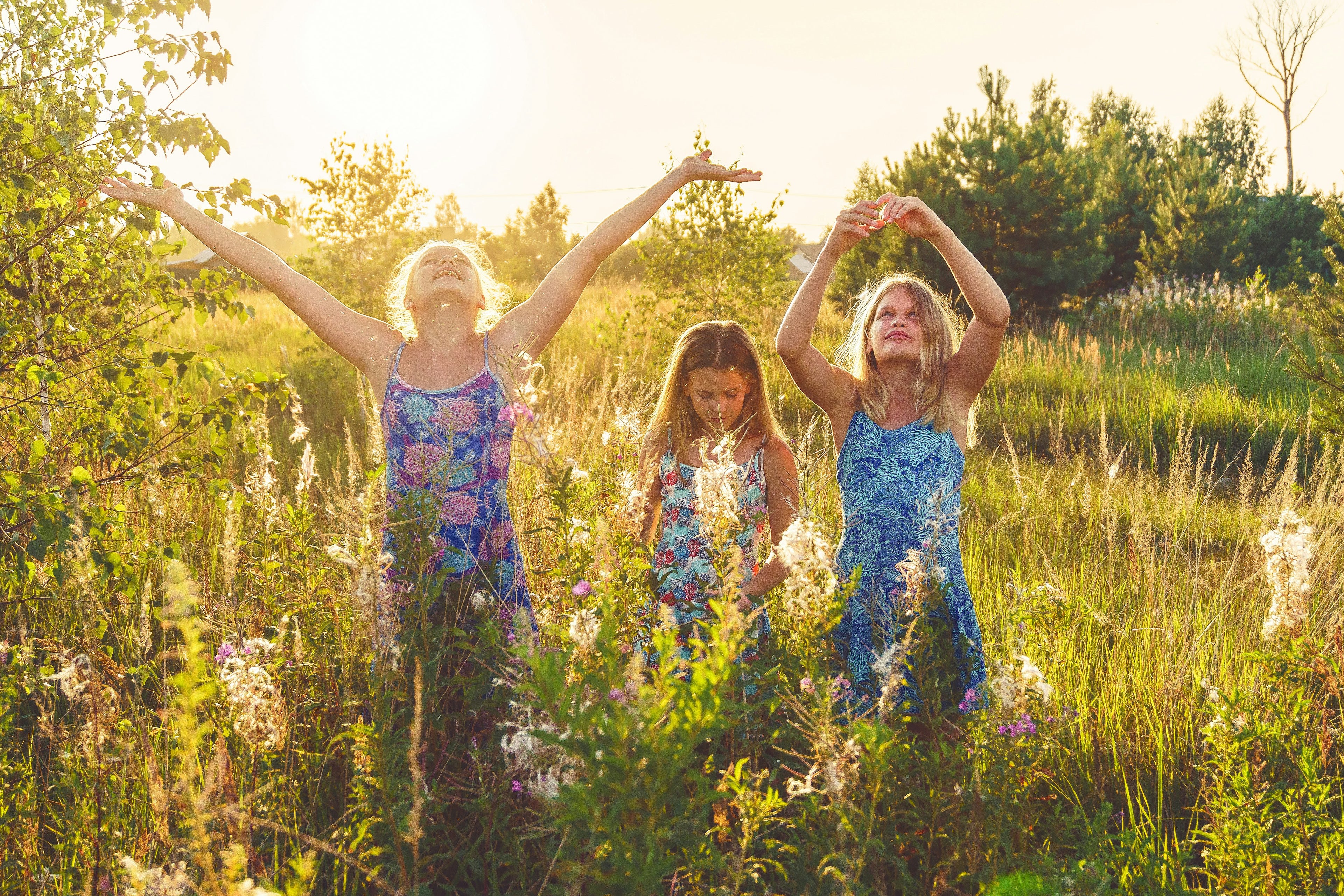 long hair girls having fun in camp